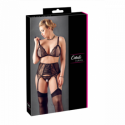 Cottelli Curves Suspender Set - Completino, Reggicalze, Perizoma, Pizzo, Nero, Taglia 3XL