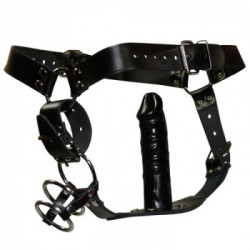Zado String with Straps - Perizoma, Dildo e Anelli per il Pene, Nero, Taglia S-M