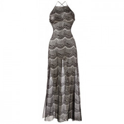 NoXqse Dress Long - Abito, Pizzo, Nero, Trasparente, Taglia S-M