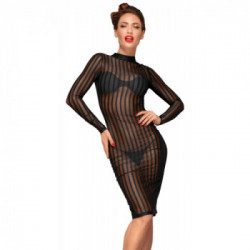 Obsessive Noir Stripes - Abito, Lungo, Nero, Trasparente, Sensuale, Taglia M