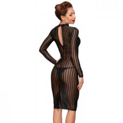 Obsessive Noir Stripes - Abito, Lungo, Nero, Trasparente, Sensuale, Taglia XL