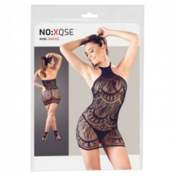 NoXqse Lingerie Dress - Miniabito, Rete, Pizzo, Floreale, Nero, Taglia S-L