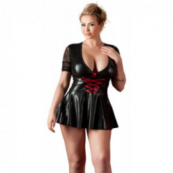 Cottelli Curves BlackRed Dress - Miniabito, Laccetti Rossi, Pizzo, Nero, Taglia 2XL