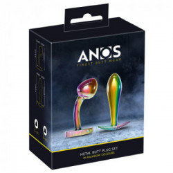 Anos Metal Butt Plug Set - Set di 2 Plug Anale in Metallo, Colore Arcobaleno