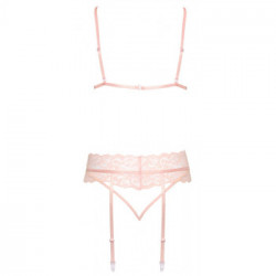 Kissable BH Set - Completino Intimo Rosa con Pizzo, Reggiseno + Perizoma + Reggicalze, Taglia S-M