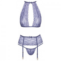 Kissable BH Set - Completino Intimo in Pizzo, Color Lavanda, Reggiseno + Perizoma + Reggicalze, Taglia L-XL