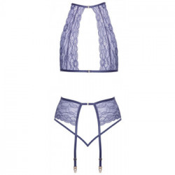 Kissable BH Set - Completino Intimo in Pizzo, Color Lavanda, Reggiseno + Perizoma + Reggicalze, Taglia L-XL
