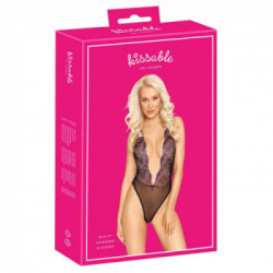 Kissable Floreal - Body Scollato con ricami Floreali, Nero, Taglia S-M