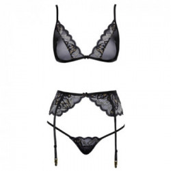 Kissable BH Set - Completino Intimo Nero con Pizzo, Reggiseno + Perizoma + Reggicalze, Taglia L-XL