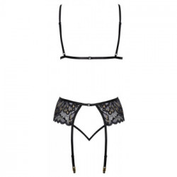 Kissable BH Set - Completino Intimo Nero con Pizzo, Reggiseno + Perizoma + Reggicalze, Taglia L-XL