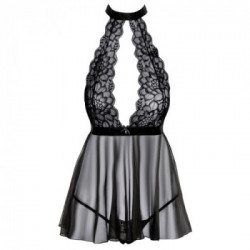 Kissable Open Back - Babydoll, Trasparente, Perizoma, Pizzo, Nero, Taglia S-M