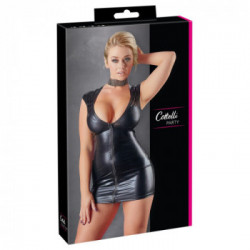 Cottelli Party Wet Look - Miniabito, Zip, Aderente, Sensuale, Nero, Taglia L