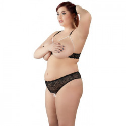 Cottelli Curves Pearl Set B - Completino, Intimo, Seno e Vagina Scoperti, Pizzo, Nero, Taglia 3XL