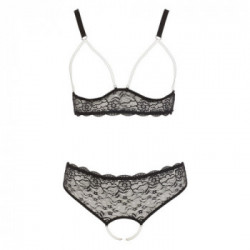 Cottelli Curves Pearl Set B - Completino, Intimo, Seno e Vagina Scoperti, Pizzo, Nero, Taglia 3XL