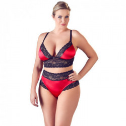 Cottelli Curves Bra Set BR - Completino, Intimo, Raso, Pizzo, Nero, Rosso, Taglia 3XL