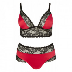 Cottelli Curves Bra Set BR - Completino, Intimo, Raso, Pizzo, Nero, Rosso, Taglia 4XL