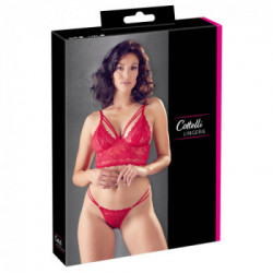 Cottelli Lingerie Bra and String red L/XL - Completino, Intimo, Pizzo, Rosso, Taglia L-XL