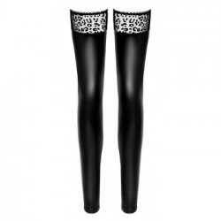 Noir Handmade Leo SB - Calze, Autoreggenti, Senza Piede, Nere, Lucide, Leopardate, Taglia L