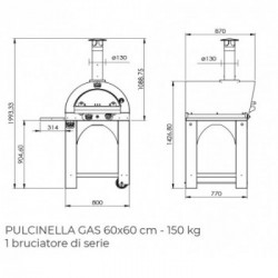 Clementi, Forno per Pizza, Pulcinella Gas 60X60 Tetto Rosso PULCGAS60ROSSO