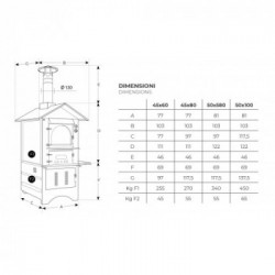 Clementi Forno a Legna Cottura Indiretta da Esterno Master Tetto E Pareti Inox 45X60