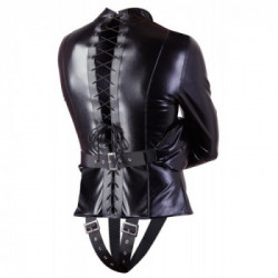 Fetish Collection Imit Leather Straitjacket - Camicia di Forza, Cinturino, Regolabile, Nera, Taglia S-M