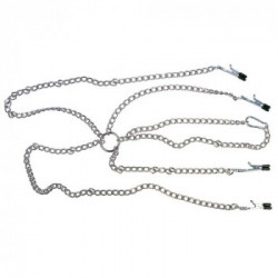Fetish Collection Harness with Clamps - Briglie con 4 Morsetti, Nero, Argento
