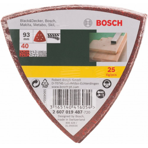 Bosch 25 fogli abrasivi a delta P40 93 mm