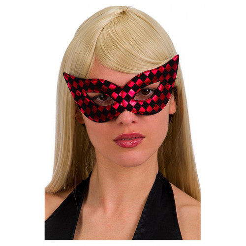 Maschera rossa in tessuto a scacchi in busta...