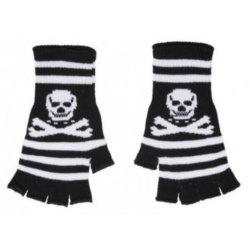 Guanti neri di lana senza dita con teschio...