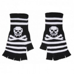 Guanti neri di lana senza dita con teschio l.cm.20 ca. in busta c/cav.