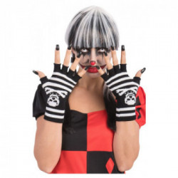 Guanti neri di lana senza dita con teschio l.cm.20 ca. in busta c/cav.