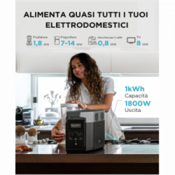EcoFlow DELTA 2 Generatore Alimentatore mobile, Batteria L, capacità 1240Wh, uscita 1800W, 13 porte, ricarica 1,3 ore