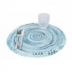 Villa D'Este Home Tivoli 'Shades of Ocean', Set 6 Tovagliette Tonde con Frange Assortite