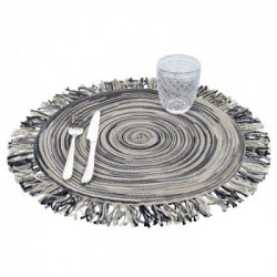 Villa D'Este Home Tivoli 'Shades of Stones', Set 6 Tovagliette Tonde con Frange