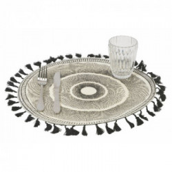 Villa D'Este Home Tivoli 'Black', Set 6 Tovagliette in Juta con Frange