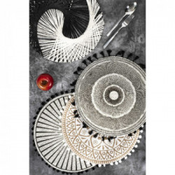 Villa D'Este Home Tivoli 'Black', Set 6 Tovagliette in Juta con Frange