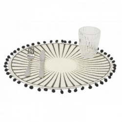 Villa D'Este Home Tivoli 'Black', Set 6 Tovagliette in Juta con Pon Pon Neri