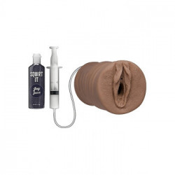 DocJohnson Squirting Pussy Joy Juice - Masturbatore a Forma di Vagina con Squirt, Realistico, Color Pelle Scura, Senza