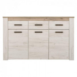 Kit Furniture Denmark Cassettiera, 3 Ante Battenti, 3 Cassetti, 3 Ripiani, 160x36,5x98 cm, Rovere sbiancato e Rovere