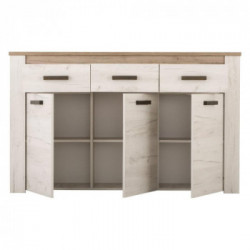 Kit Furniture Denmark Cassettiera, 3 Ante Battenti, 3 Cassetti, 3 Ripiani, 160x36,5x98 cm, Rovere sbiancato e Rovere