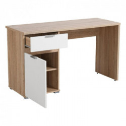 Kit Furniture Alicante Scrivania, 1 Cassetto, 1 Anta Battente, 1 Ripiano, 130x50x75,5 cm, Colore Sonoma e Bianco Opaco