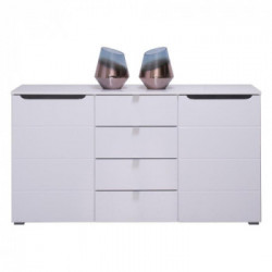 Kit Furniture Zurich Cassettiera, 2 Ante Battenti, 4 Cassetti, 150x41,5x80,5 cm, Bianco Opaco