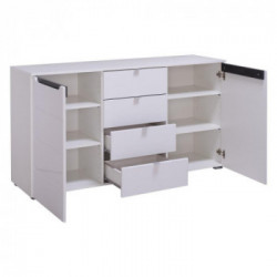 Kit Furniture Zurich Cassettiera, 2 Ante Battenti, 4 Cassetti, 150x41,5x80,5 cm, Bianco Opaco