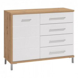 Kit Furniture Stockholm Cassettiera, 1 Ante Battente, 4 Cassetti, 1 Ripiano, 108x40x87 cm, Rovere Anticato e Bianco Lucido