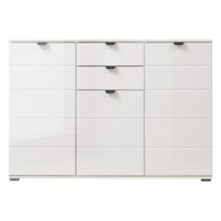 Kit Furniture Swiss Cassettiera, 2 Ante Battenti, 4 Cassetti, 5 Ripiani, 135x40x95 cm, Bianco Opaco e Lucido