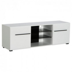Kit Furniture Juliette Mobile TV, 2 Ante Battenti, 1 Vano Giorno, 2 Ripiani, 150x41,5x49,5 cm, Bianco Opaco e Lucido