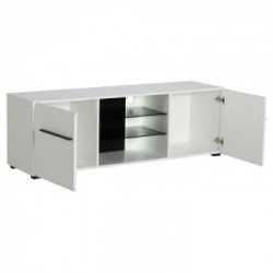 Kit Furniture Juliette Mobile TV, 2 Ante Battenti, 1 Vano Giorno, 2 Ripiani, 150x41,5x49,5 cm, Bianco Opaco e Lucido