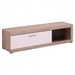 Kit Furniture Emily Mobile TV, 1 Anta Ribalta, 1 Vano Giorno, 1 Ripiano, 181x45,5x43,5 cm, Rovere e Bianco Lucido