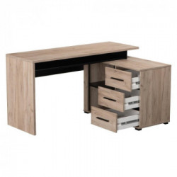 Kit Furniture Norway Scrivania, 3 Cassetto, 1 Vano, 137,5x101x,5x75 cm, Colore Rovere e Nero Opaco