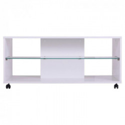 Kit Furniture Italy, Tavolino Mobile TV, con Ruote, 1 Ripiano, 101x60x45 cm, Bianco Opaco